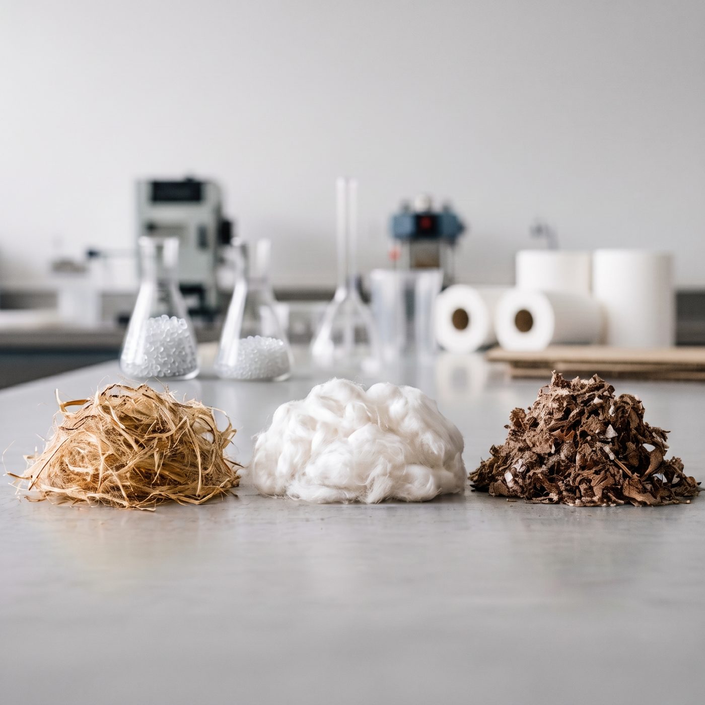 Raw material furnishes on a lab bench