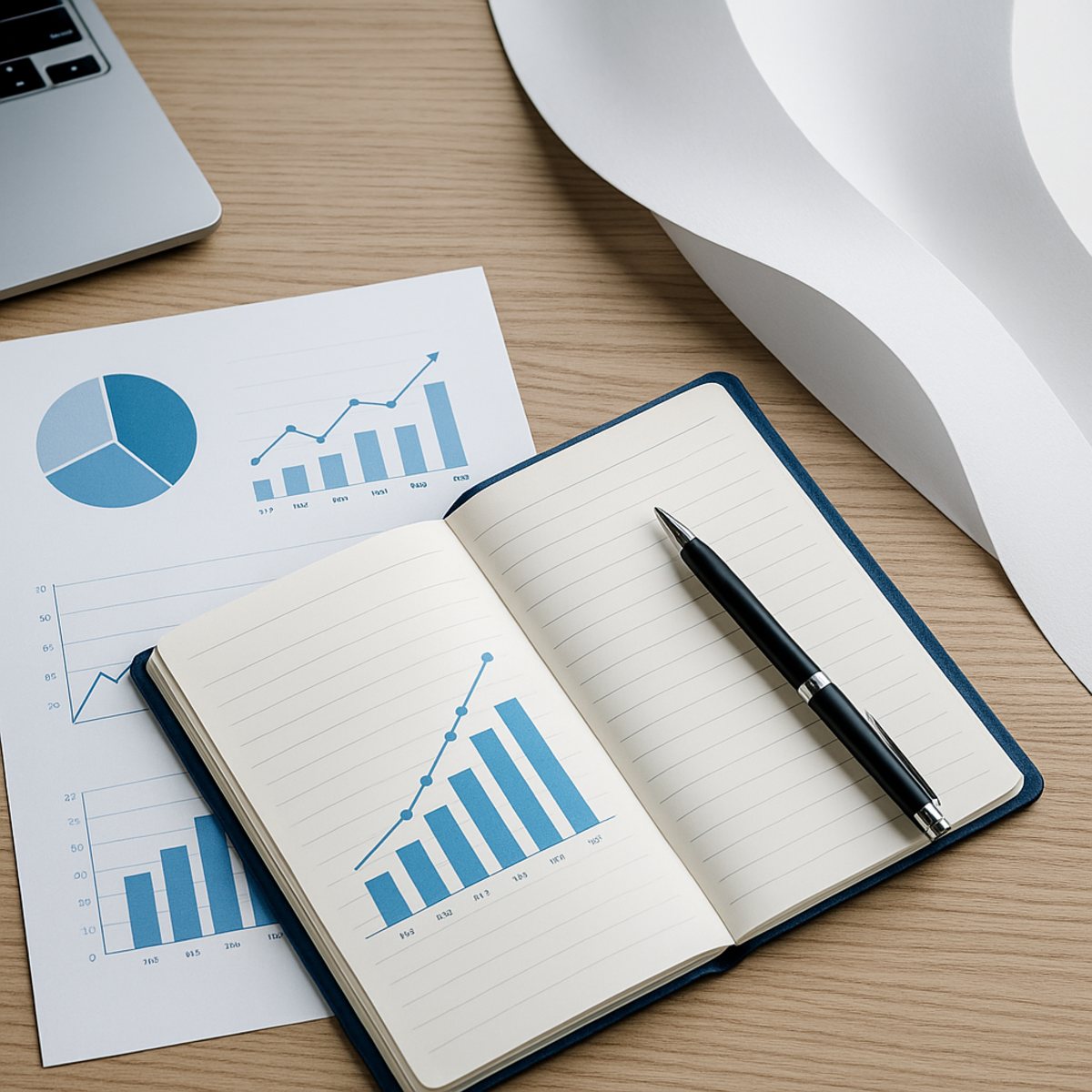 Notebook, charts and a parent roll of paper